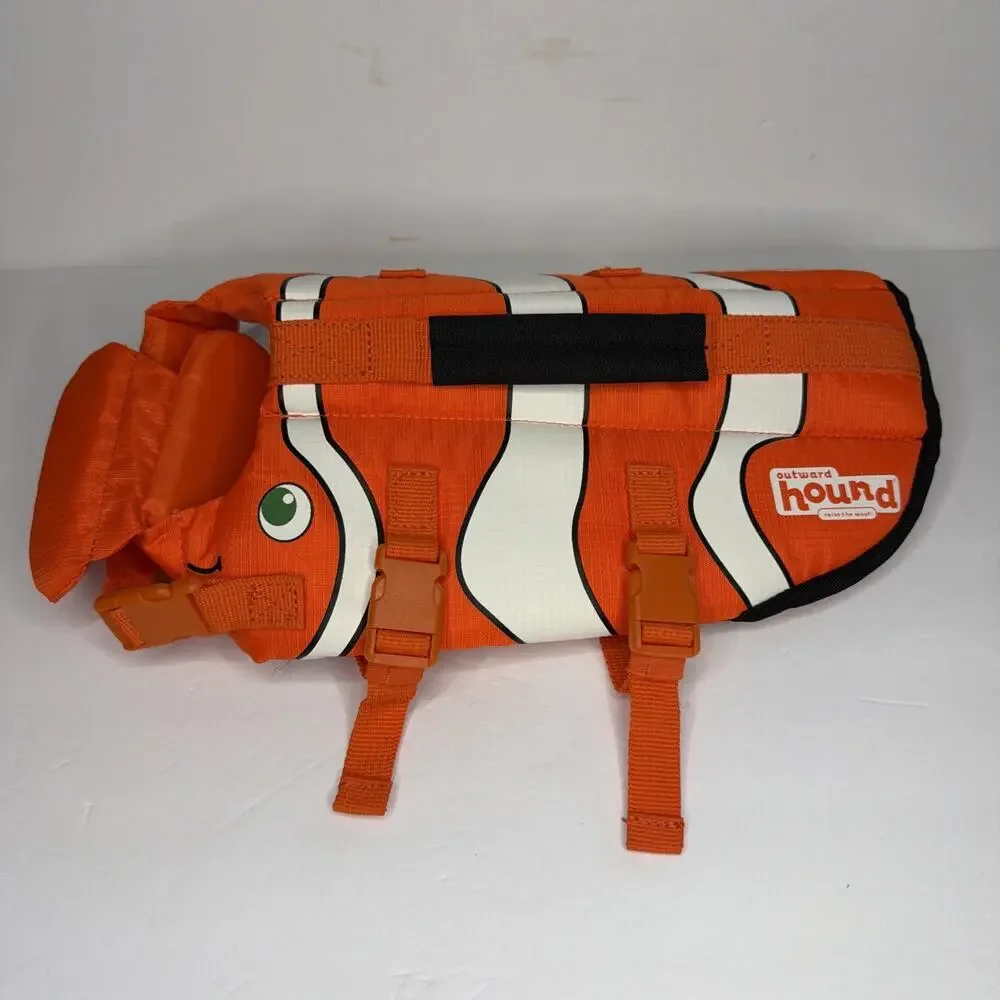 Outward Hound Neoprene Clown Fish Small Dog Life Jacket Swimmer Orange Handle - Picture 2 of 11